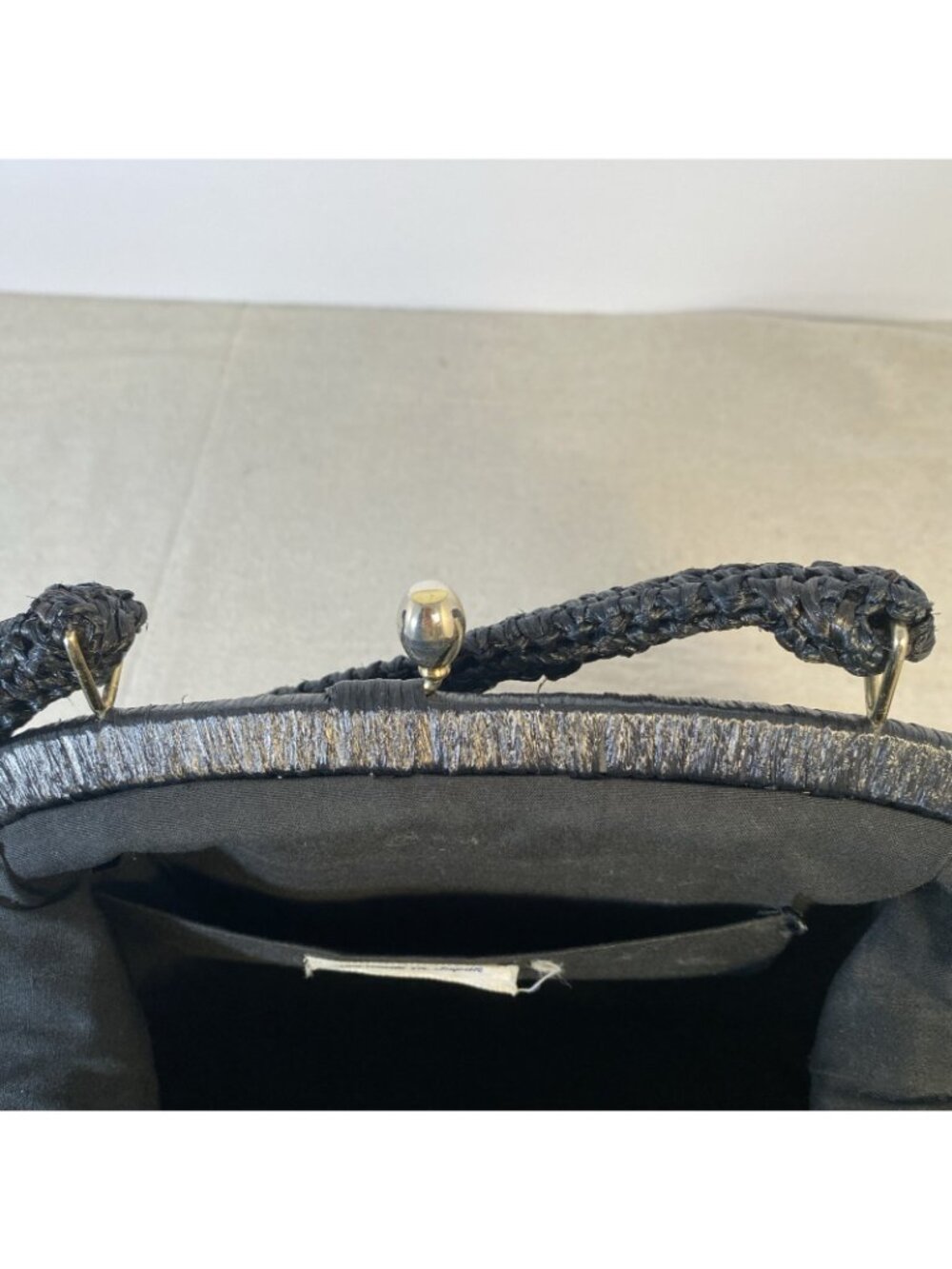 VTG Black Straw Raffia Woven 124 Japan Purse Handbag Gold Tone Clasp Closure EUC - Picture 10 of 11